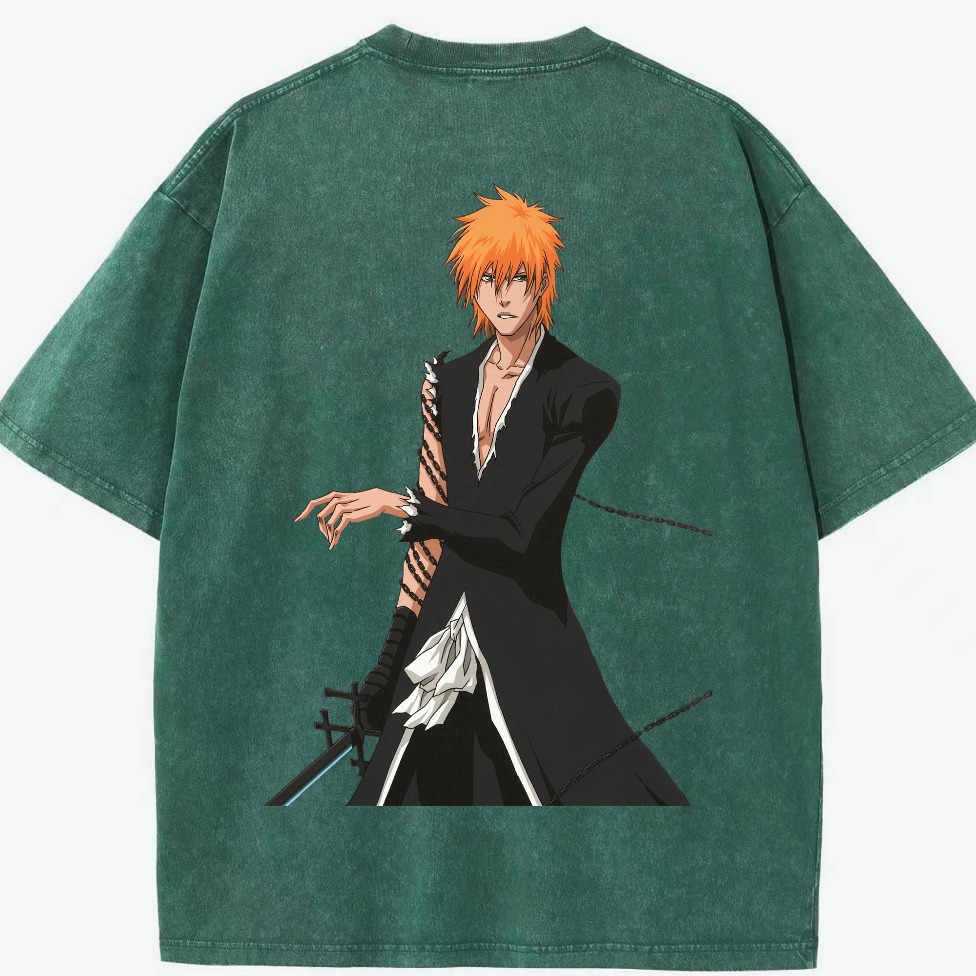 （画像用） ブリーチ 黒崎一護（くろさき いちご）BLEACH Kurosaki Ichigo 綿100% ヴィンテージ風 半袖Tシャツ（背面プリント）